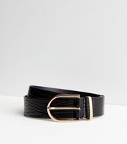 New Look Black Leather-Look Faux Croc Belt